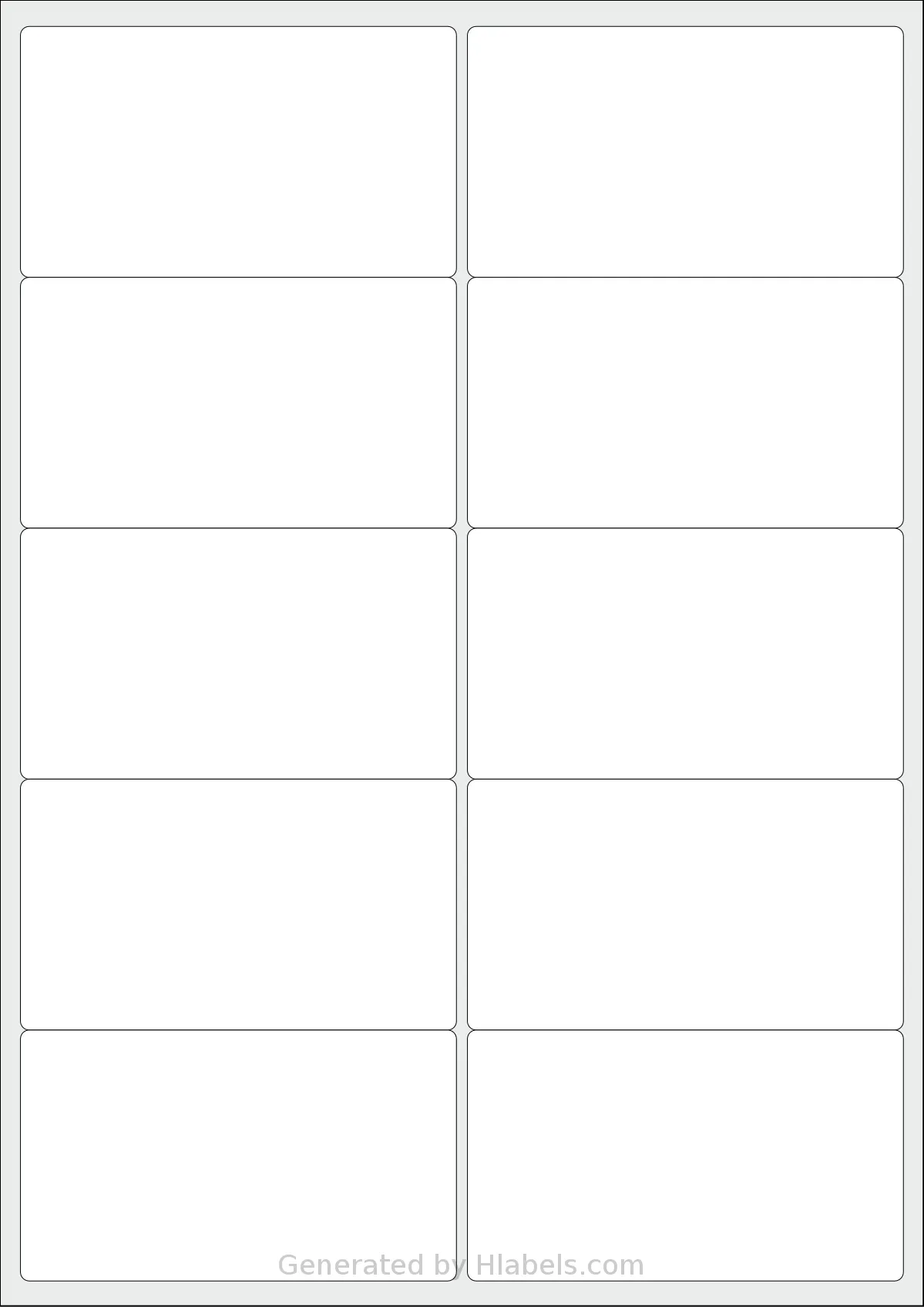 LotusLabels® LL10 template with 10 rectangular 99.1 x 57 millimeter labels per sheet, on A4-size adhesive blank label sheets.