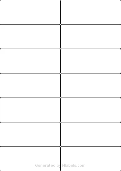LotusLabels® LL14NSE template with 14 rectangular 105 x 42.42 millimeter labels per sheet, on A4-size adhesive blank label sheets.