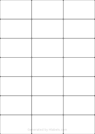 LotusLabels® LL21NSE template with 21 rectangular 70 x 42.42 millimeter labels per sheet, on A4-size adhesive blank label sheets.
