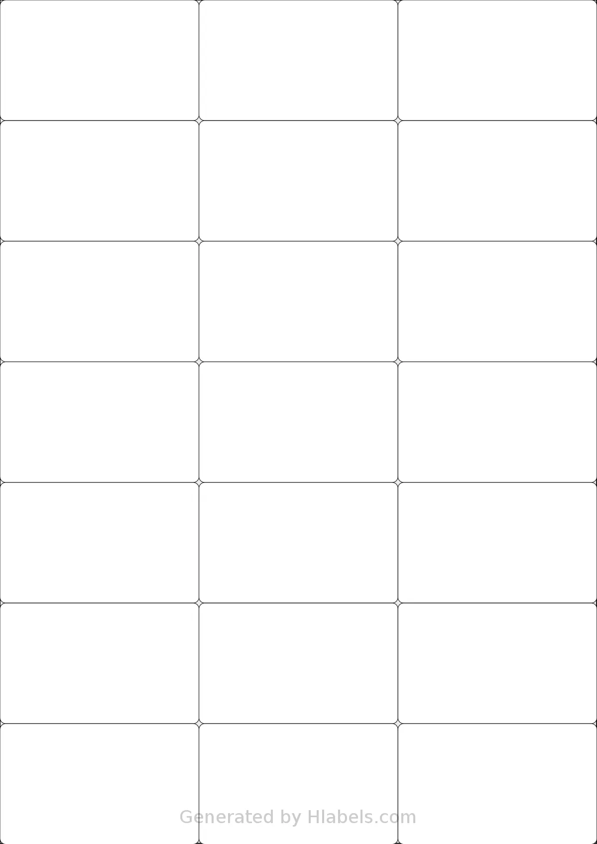LotusLabels® LL21NSE template with 21 rectangular 70 x 42.42 millimeter labels per sheet, on A4-size adhesive blank label sheets.