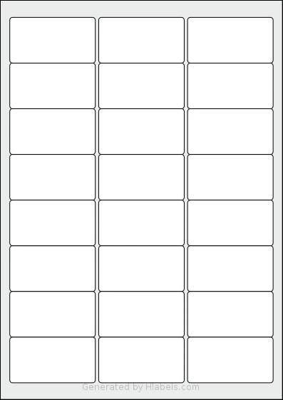 LotusLabels® LL24 template with 24 rectangular 63.5 x 33.9 millimeter labels per sheet, on A4-size adhesive blank label sheets.
