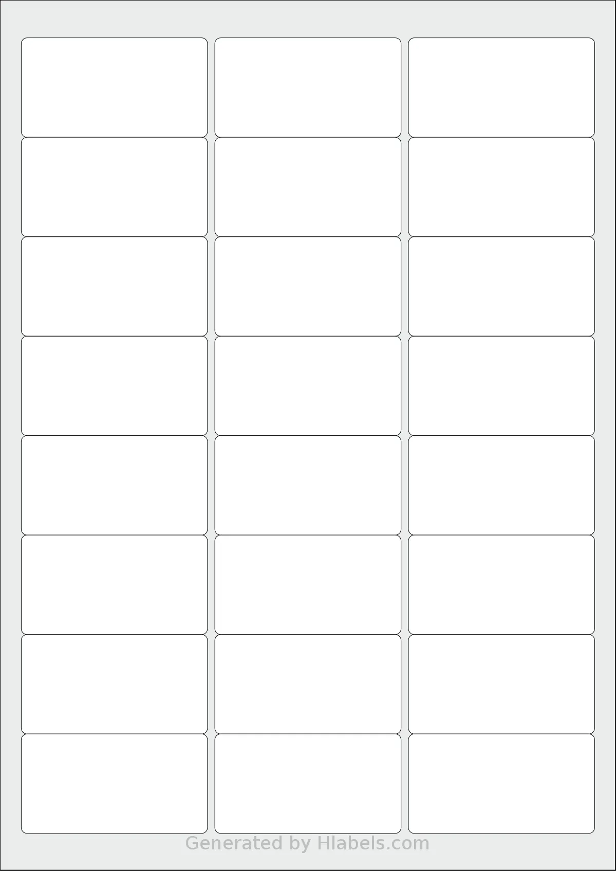 LotusLabels® LL24 template with 24 rectangular 63.5 x 33.9 millimeter labels per sheet, on A4-size adhesive blank label sheets.
