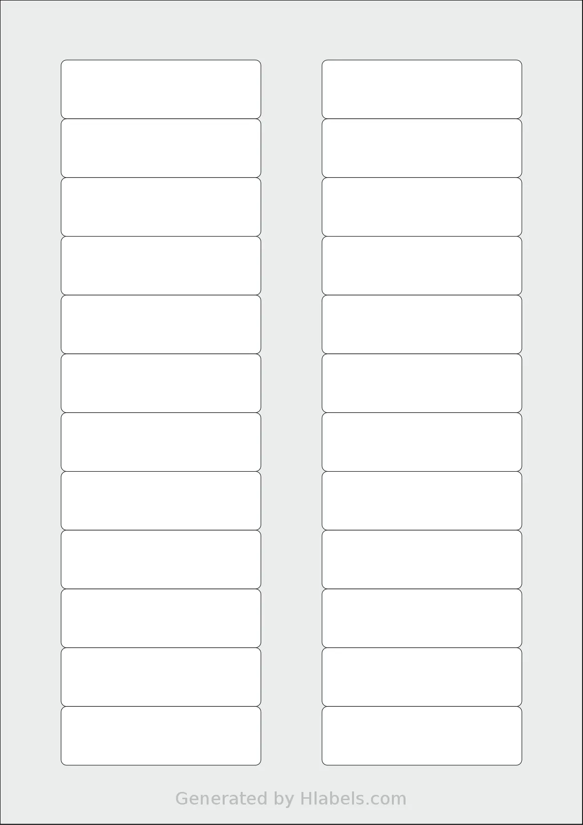LotusLabels® LL24MD template with 24 rectangular 72 x 21.15 millimeter labels per sheet, on A4-size adhesive blank label sheets.