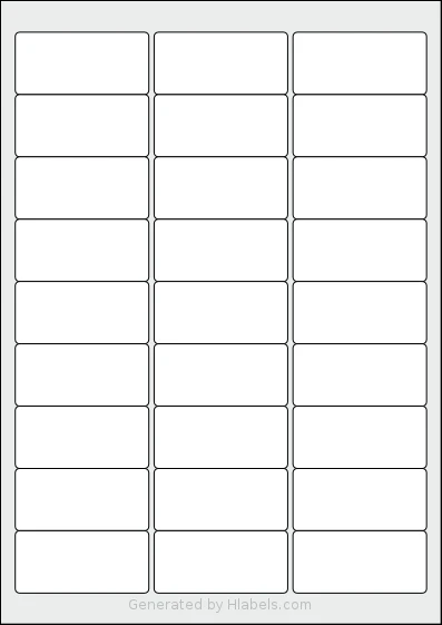 LotusLabels® LL27 template with 27 rectangular 63.5 x 29.6 millimeter labels per sheet, on A4-size adhesive blank label sheets.