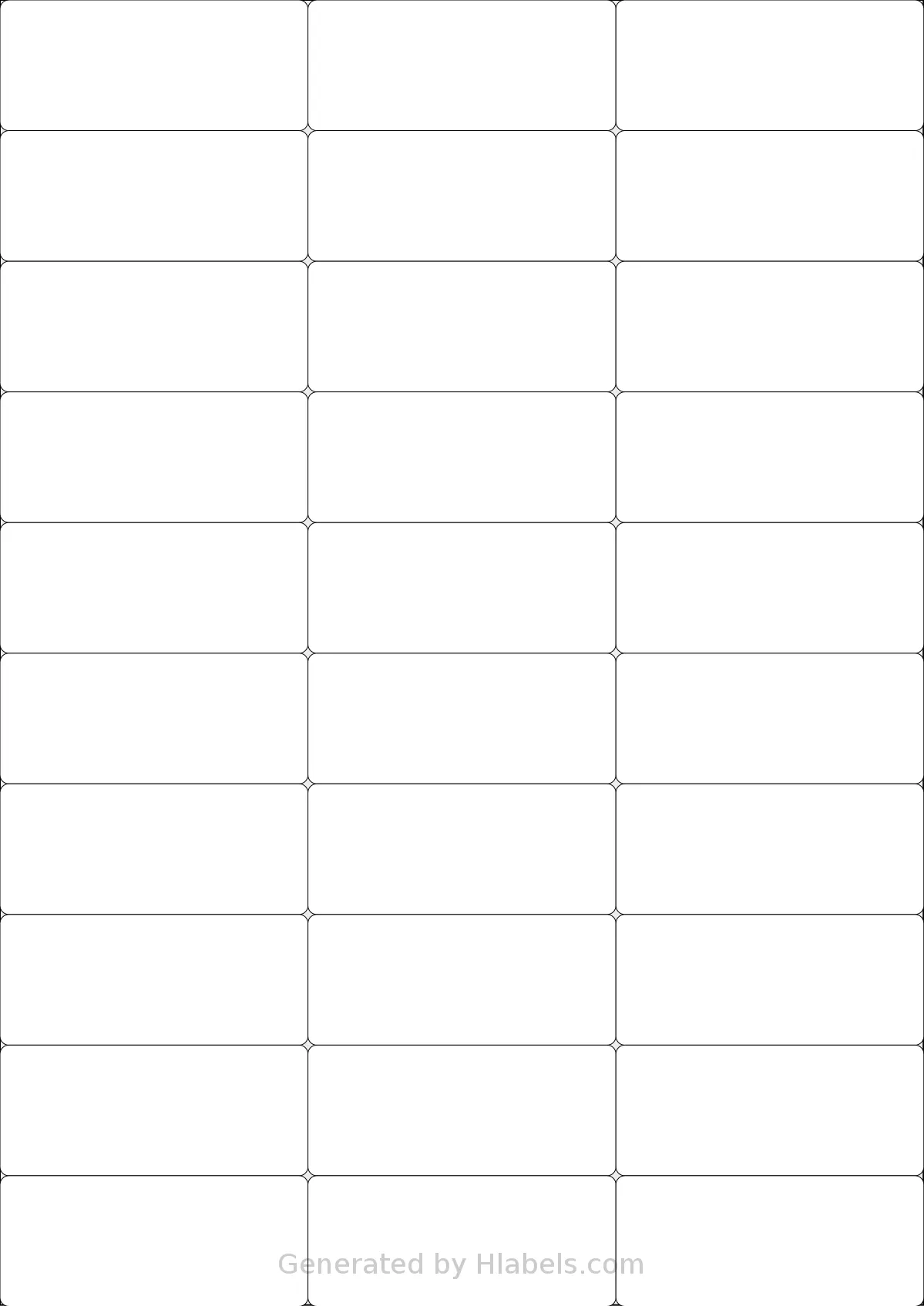 LotusLabels® LL30NSE template with 30 rectangular 70 x 29.7 millimeter labels per sheet, on A4-size adhesive blank label sheets.