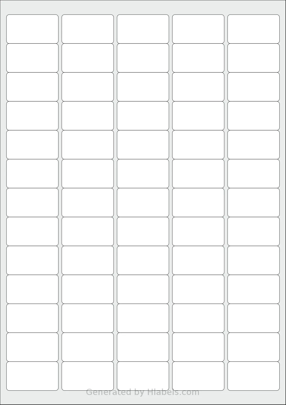 LotusLabels® LL65 template with 65 rectangular 38.1 x 21.2 millimeter labels per sheet, on A4-size adhesive blank label sheets.