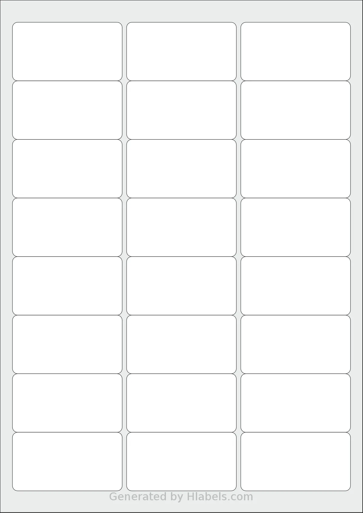 Lyreco® 1486505 template with 24 rectangular 63.5 x 33.9 millimeter labels per sheet, on A4-size adhesive blank label sheets.