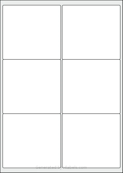 Lyreco® 3110374 template with 6 rectangular 99.1 x 93.1 millimeter labels per sheet, on A4-size adhesive blank label sheets.