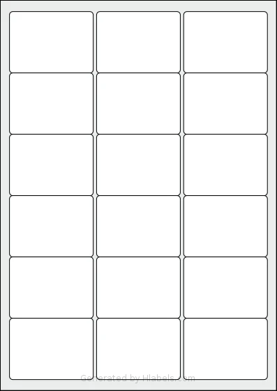 Lyreco® 705789 template with 18 rectangular 63.5 x 46.6 millimeter labels per sheet, on A4-size adhesive blank label sheets.