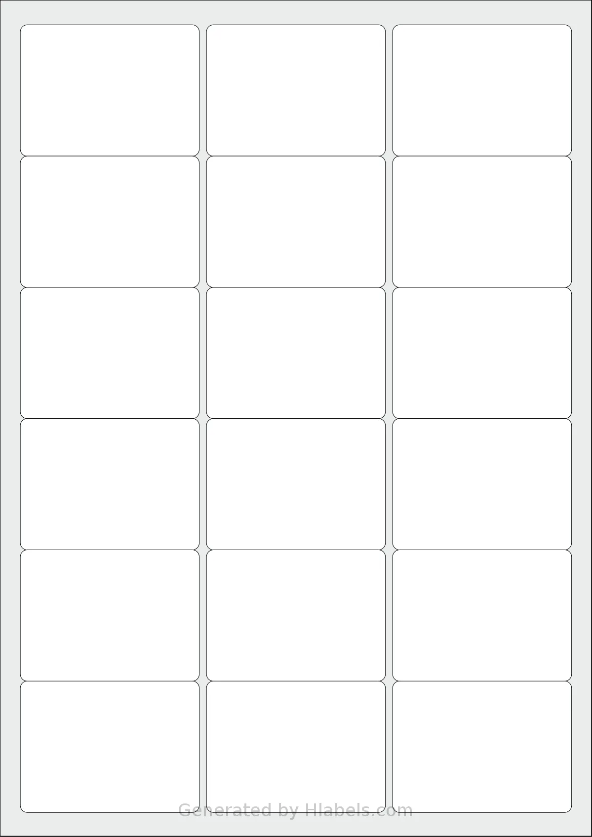 Lyreco® 705789 template with 18 rectangular 63.5 x 46.6 millimeter labels per sheet, on A4-size adhesive blank label sheets.