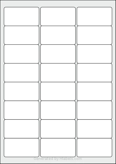 Lyreco® 993099 template with 24 rectangular 63.5 x 33.9 millimeter labels per sheet, on A4-size adhesive blank label sheets.