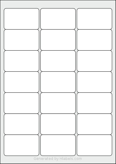 Lyreco® 993102 template with 21 rectangular 63.5 x 38.1 millimeter labels per sheet, on A4-size adhesive blank label sheets.