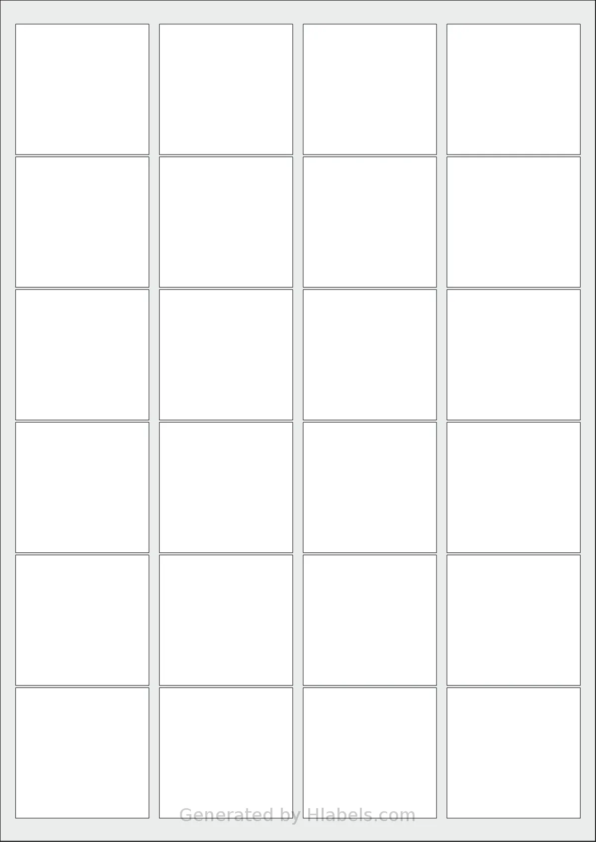 Megastar® LP4MS-4746 template with 24 rectangular 47 x 46 millimeter labels per sheet, on A4-size adhesive blank label sheets.