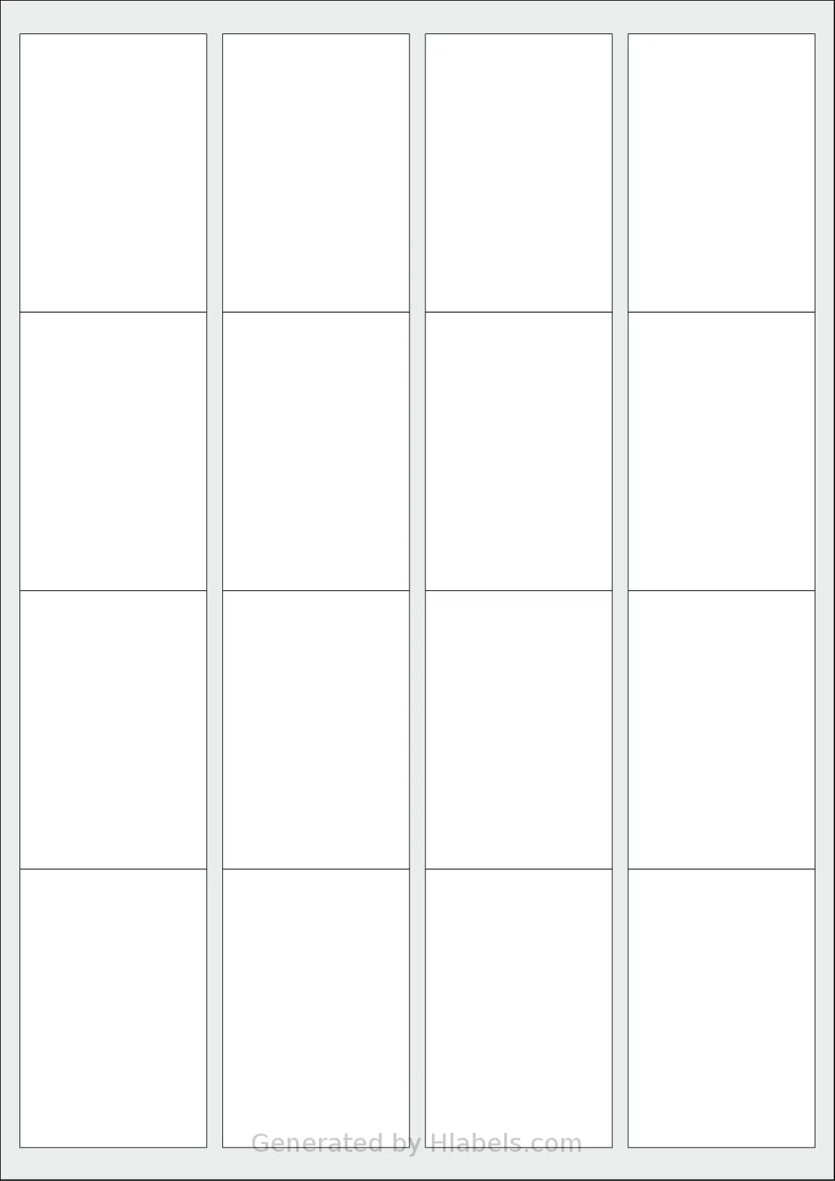Megastar® LP4MS-4770 template with 16 rectangular 47 x 70 millimeter labels per sheet, on A4-size adhesive blank label sheets.