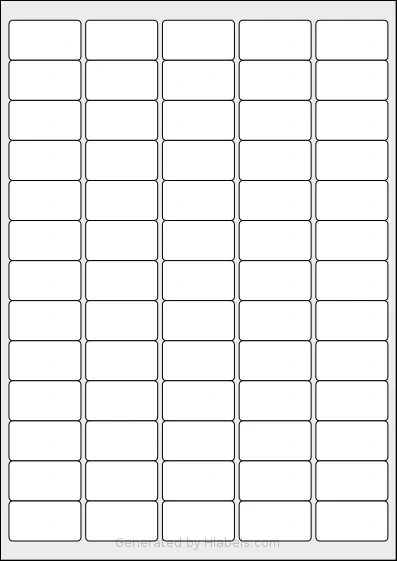MrLabel® MR104 template with 65 rectangular 38.1 x 21.2 millimeter labels per sheet, on A4-size adhesive blank label sheets.