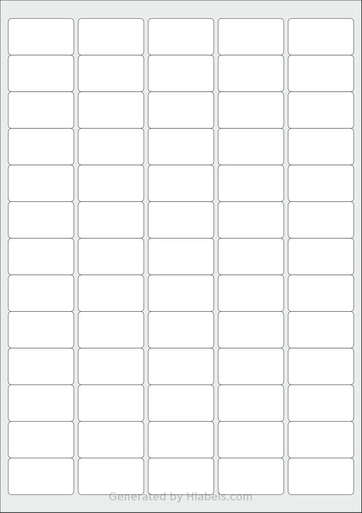 MrLabel® MR104 template with 65 rectangular 38.1 x 21.2 millimeter labels per sheet, on A4-size adhesive blank label sheets.