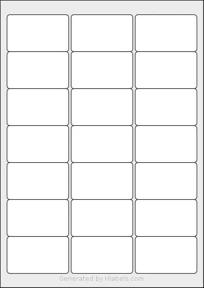 MrLabel® MR105 template with 21 rectangular 63.5 x 38.1 millimeter labels per sheet, on A4-size adhesive blank label sheets.