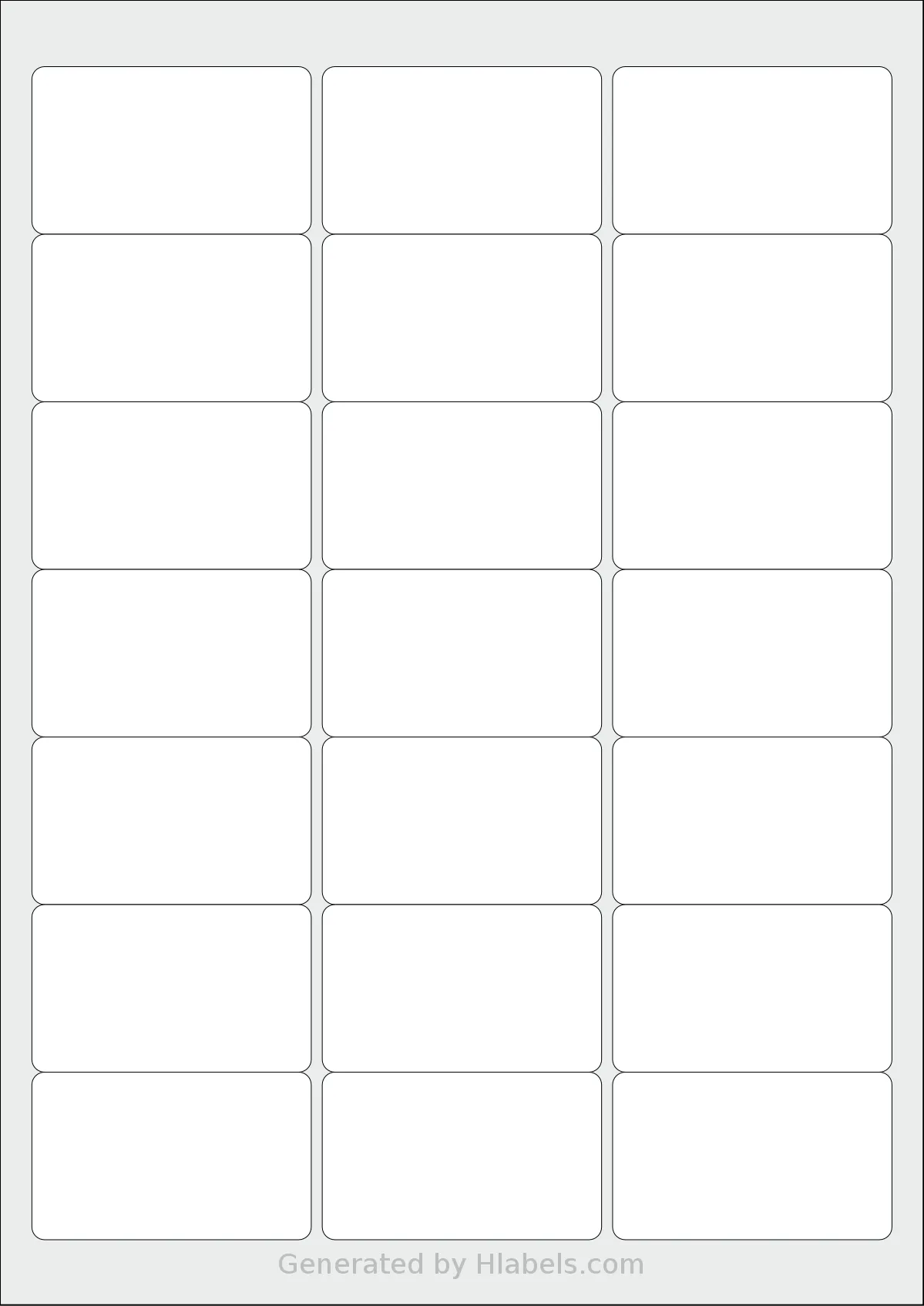 MrLabel® MR105 template with 21 rectangular 63.5 x 38.1 millimeter labels per sheet, on A4-size adhesive blank label sheets.