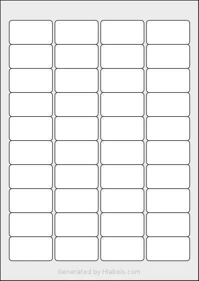 MrLabel® MR106 template with 40 rectangular 45.7 x 25.4 millimeter labels per sheet, on A4-size adhesive blank label sheets.