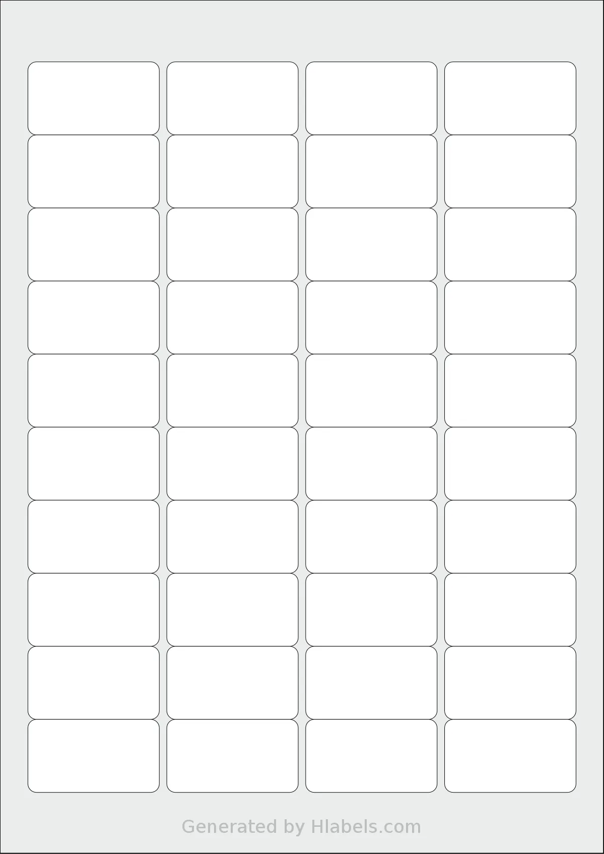 MrLabel® MR106 template with 40 rectangular 45.7 x 25.4 millimeter labels per sheet, on A4-size adhesive blank label sheets.