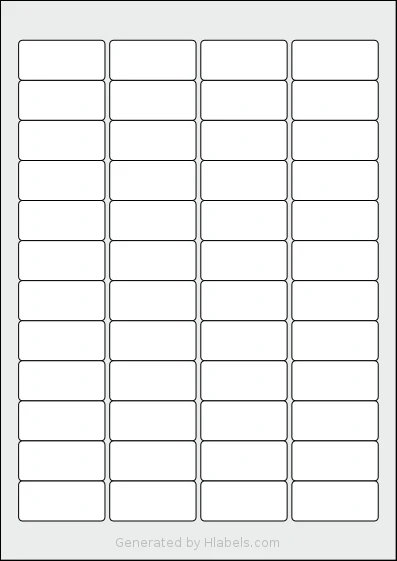 MrLabel® MR109 template with 48 rectangular 45.7 x 21.2 millimeter labels per sheet, on A4-size adhesive blank label sheets.