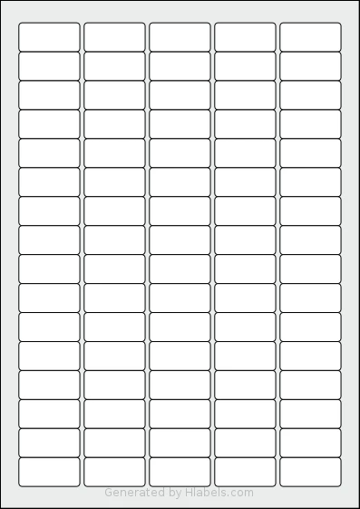 MrLabel® MR110 template with 80 rectangular 35.6 x 16.9 millimeter labels per sheet, on A4-size adhesive blank label sheets.