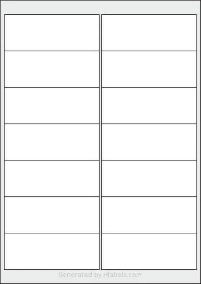 MrLabel® MR114 template with 14 rectangular 99.1 x 38.1 millimeter labels per sheet, on A4-size adhesive blank label sheets.