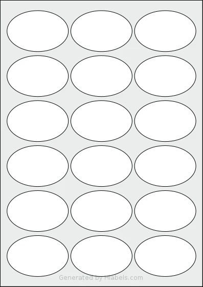 MrLabel® MR116 template with 18 oval 63.5 x 42.33 millimeter labels per sheet, on A4-size adhesive blank label sheets.