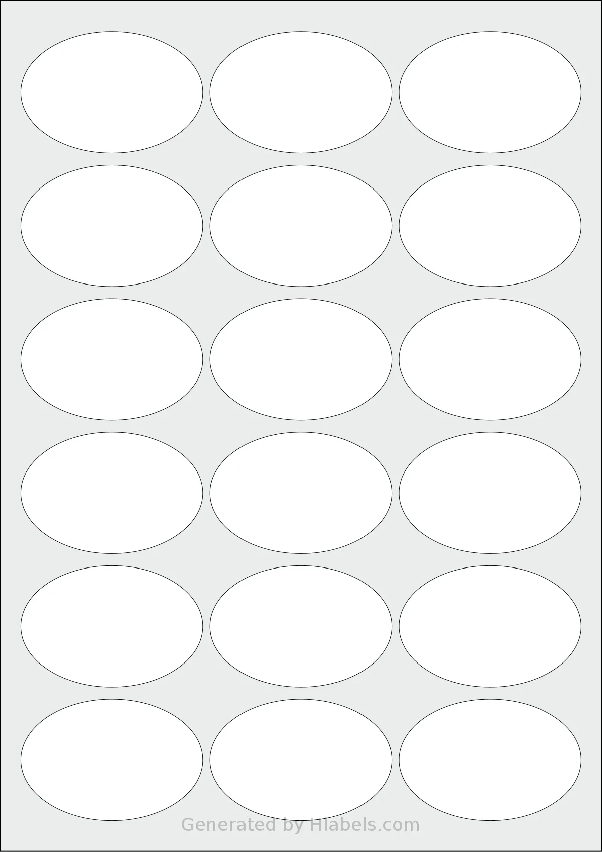 MrLabel® MR116 template with 18 oval 63.5 x 42.33 millimeter labels per sheet, on A4-size adhesive blank label sheets.