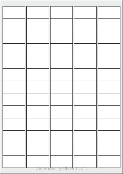 MrLabel® MR117 template with 65 rectangular 38.1 x 21.2 millimeter labels per sheet, on A4-size adhesive blank label sheets.
