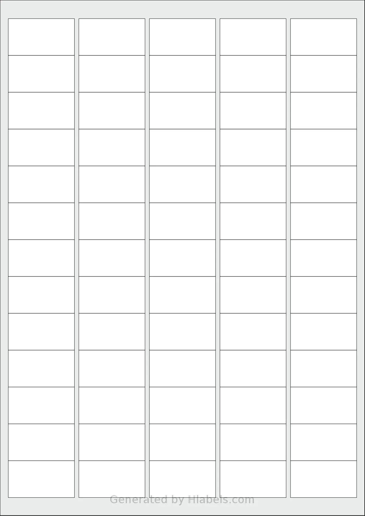 MrLabel® MR117 template with 65 rectangular 38.1 x 21.2 millimeter labels per sheet, on A4-size adhesive blank label sheets.
