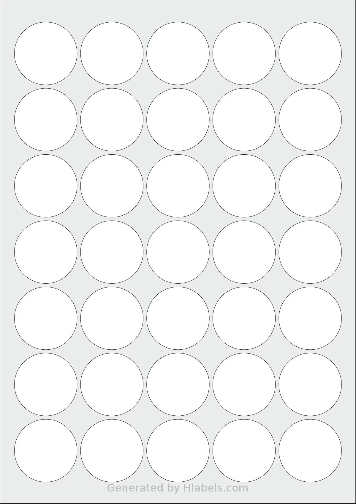 MrLabel® MR118 template with 35 circle labels per sheet, each 37 millimeter in diameter, on A4-size adhesive blank label sheets.