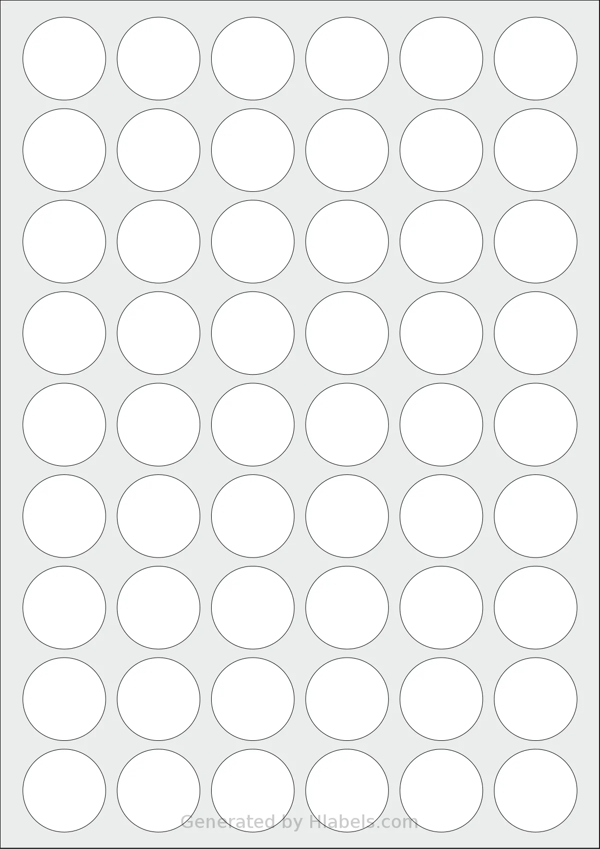 MrLabel® MR119 template with 54 circle labels per sheet, each 29 millimeter in diameter, on A4-size adhesive blank label sheets.