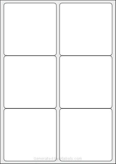 MrLabel® MR123 template with 6 square 95 x 95 millimeter labels per sheet, on A4-size adhesive blank label sheets.
