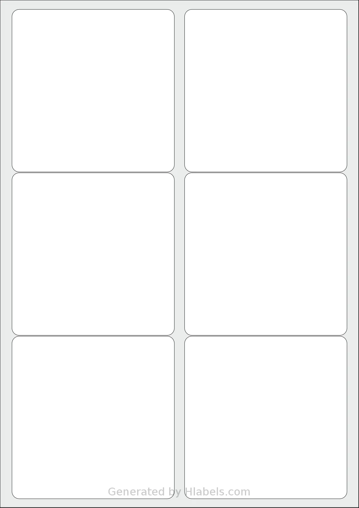 MrLabel® MR123 template with 6 square 95 x 95 millimeter labels per sheet, on A4-size adhesive blank label sheets.