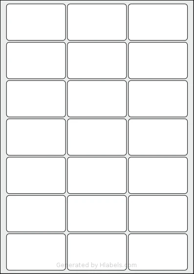 MrLabel® MR125 template with 21 rectangular 64 x 39.5 millimeter labels per sheet, on A4-size adhesive blank label sheets.
