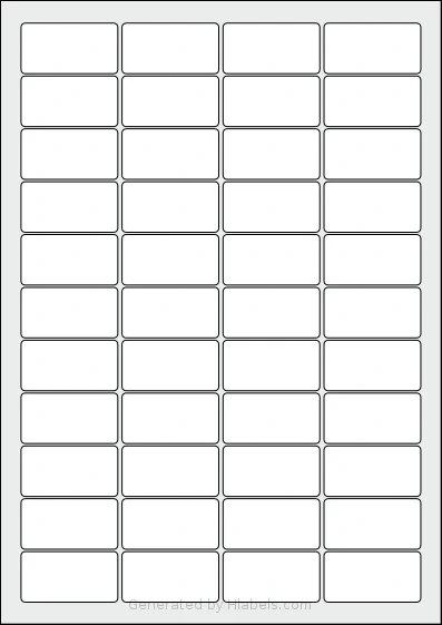 MrLabel® MR126 template with 44 rectangular 46 x 24 millimeter labels per sheet, on A4-size adhesive blank label sheets.