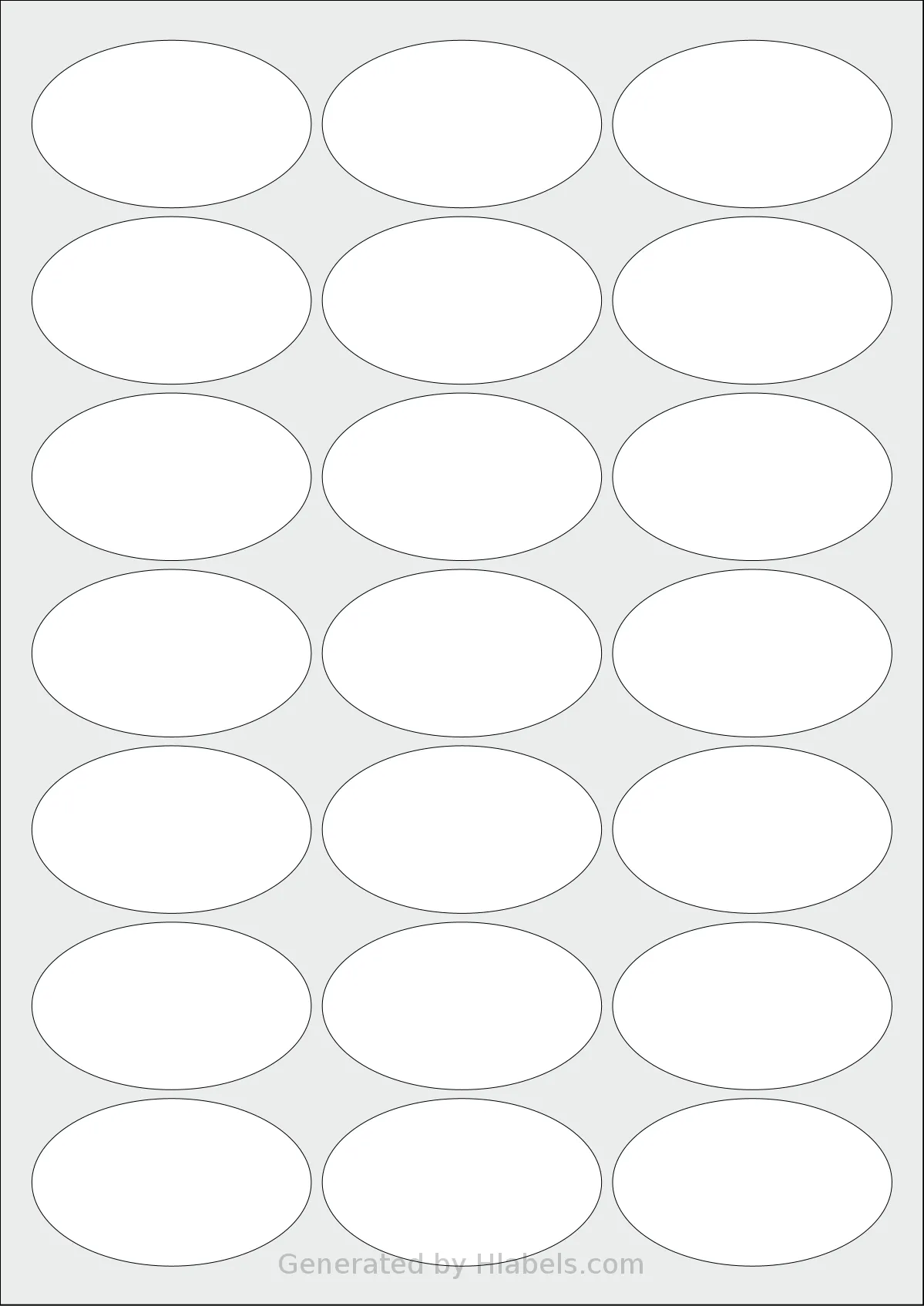 MrLabel® MR169 template with 21 oval 63.5 x 38.1 millimeter labels per sheet, on A4-size adhesive blank label sheets.