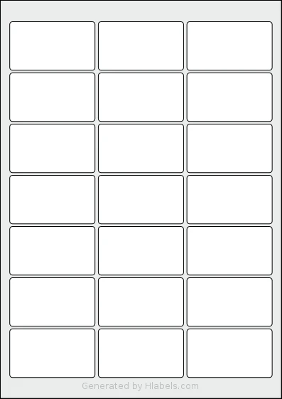 MrLabel® MR171 template with 21 rectangular 63.5 x 36.1 millimeter labels per sheet, on A4-size adhesive blank label sheets.