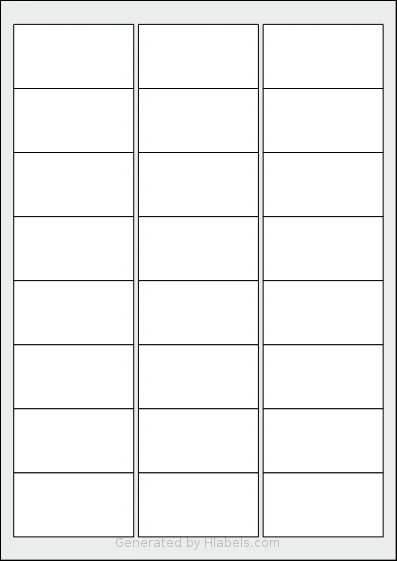 MrLabel® MR541 template with 24 rectangular 63.5 x 33.9 millimeter labels per sheet, on A4-size adhesive blank label sheets.