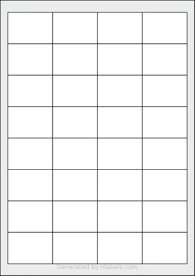 MrLabel® MR580 template with 32 rectangular 48.3 x 33.8 millimeter labels per sheet, on A4-size adhesive blank label sheets.