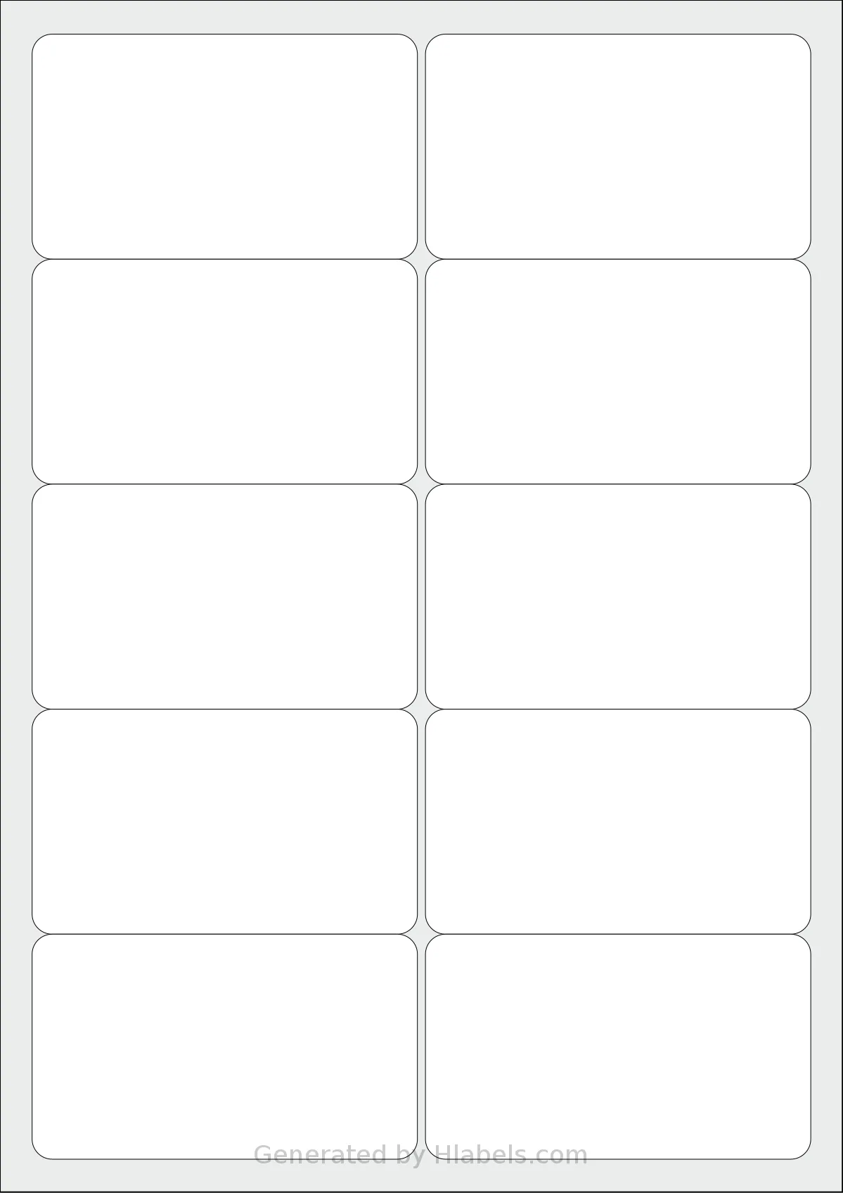 MrLabel® MR590 template with 10 rectangular 96 x 56 millimeter labels per sheet, on A4-size adhesive blank label sheets.
