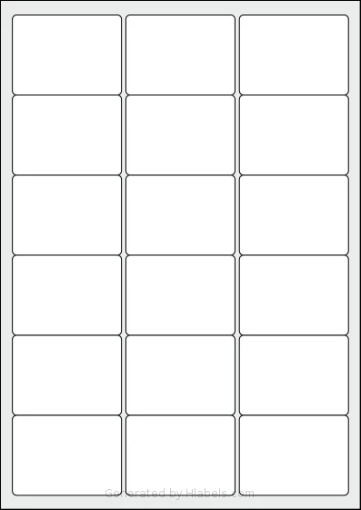 MrLabel® MR600 template with 18 rectangular 63.5 x 46.6 millimeter labels per sheet, on A4-size adhesive blank label sheets.