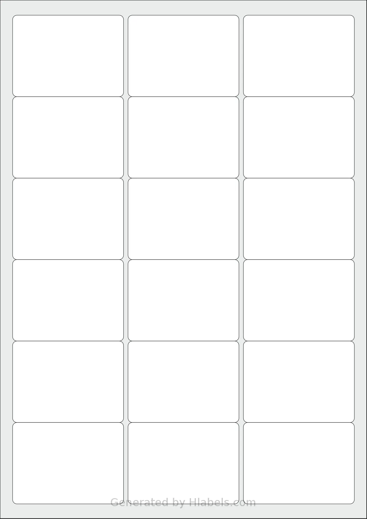 MrLabel® MR600 template with 18 rectangular 63.5 x 46.6 millimeter labels per sheet, on A4-size adhesive blank label sheets.
