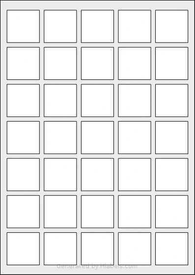 MrLabel® MR690 template with 35 square 35 x 35 millimeter labels per sheet, on A4-size adhesive blank label sheets.