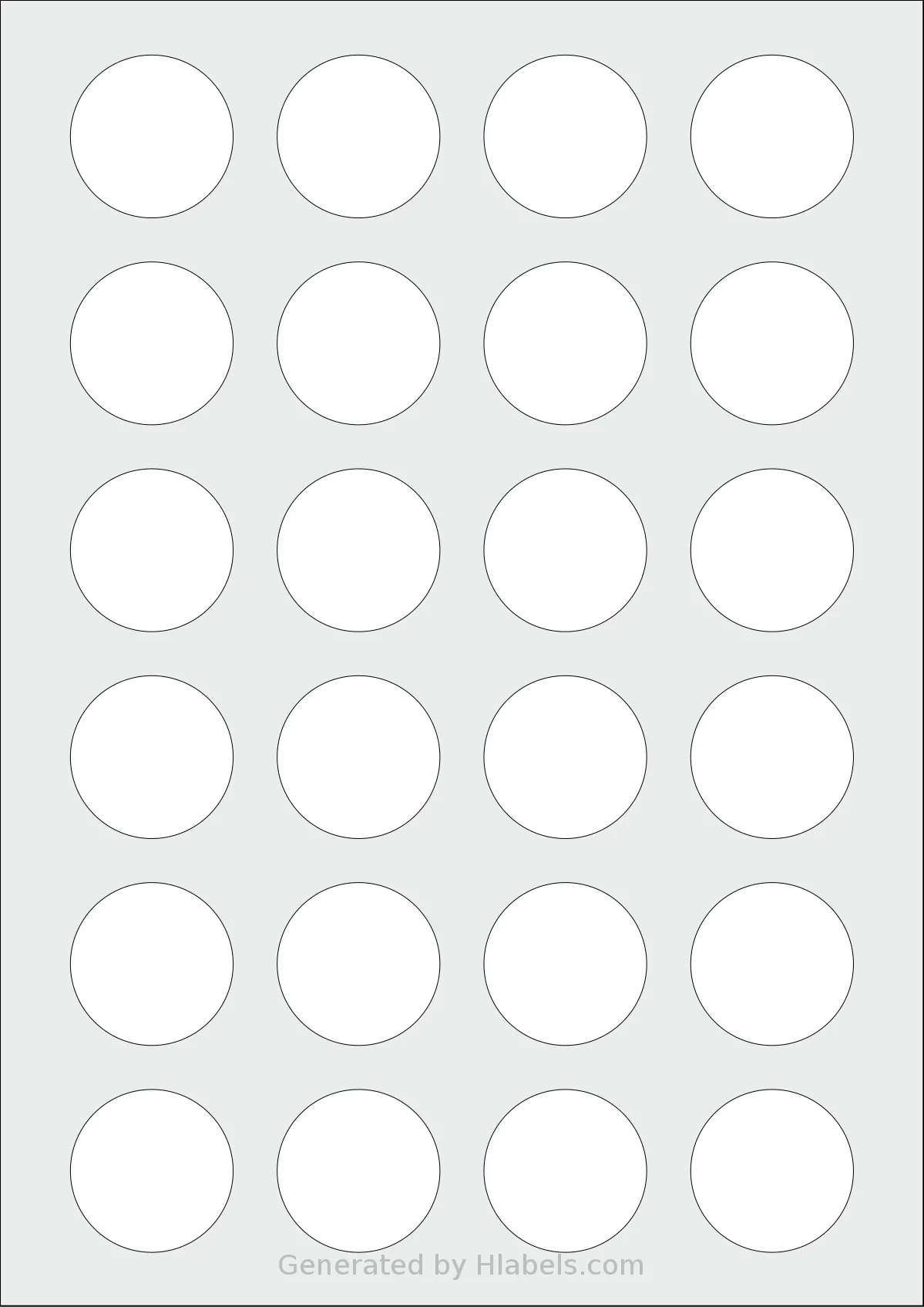 MrLabel® MR700 template with 24 circle labels per sheet, each 37 millimeter in diameter, on A4-size adhesive blank label sheets.