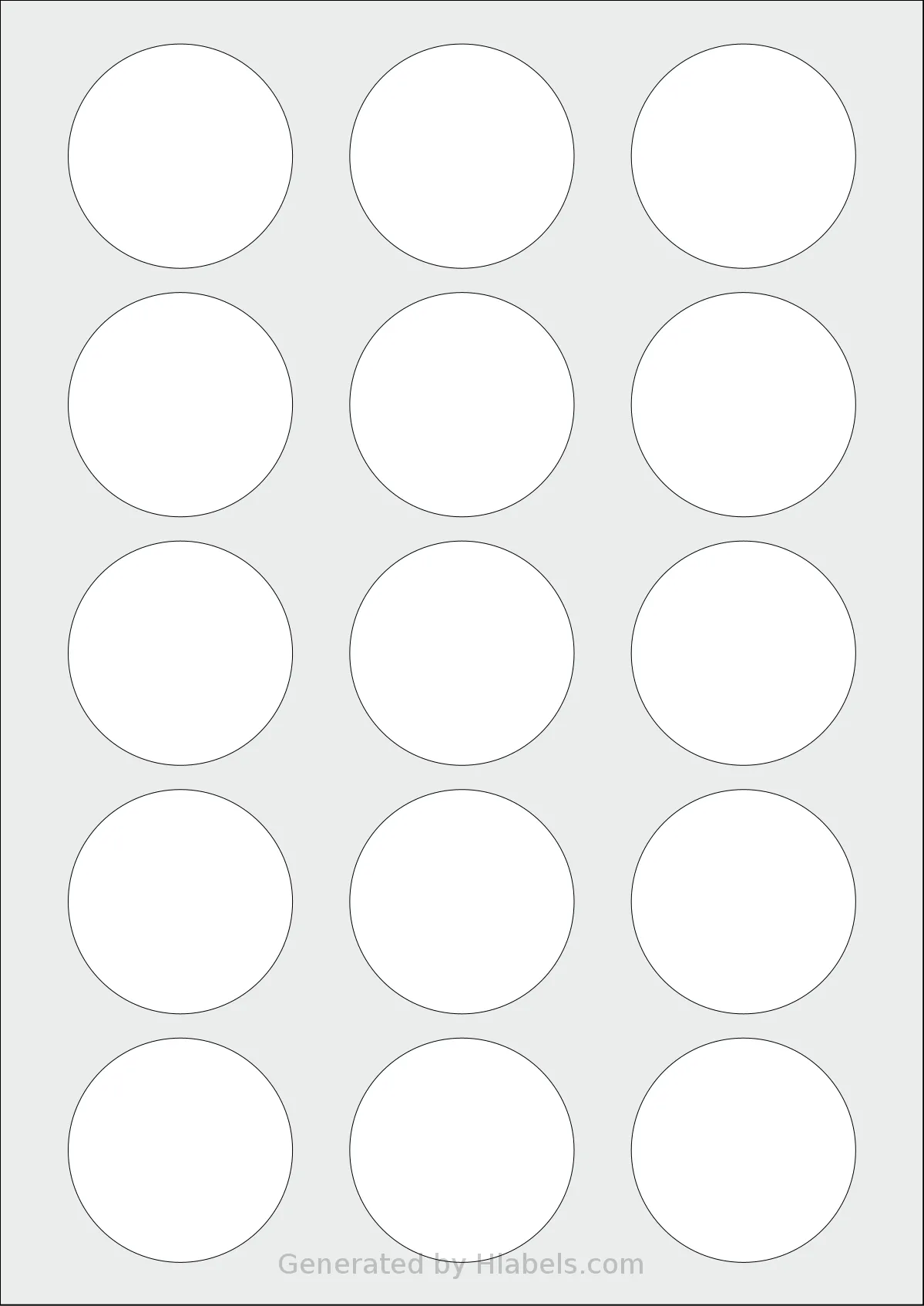 MrLabel® MR770 template with 15 circle labels per sheet, each 51 millimeter in diameter, on A4-size adhesive blank label sheets.