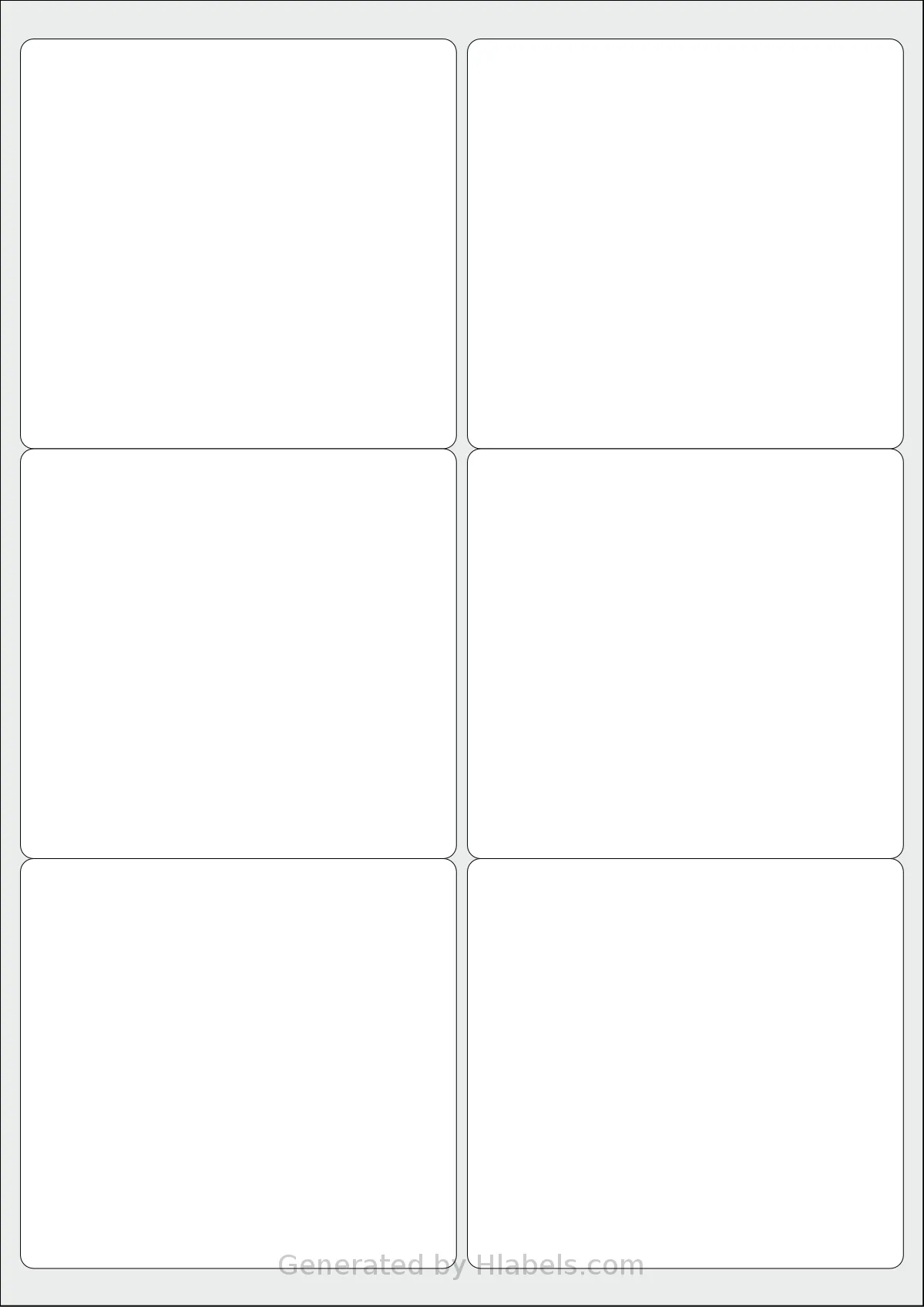 MrLabel® MR800 template with 6 rectangular 99.1 x 93.1 millimeter labels per sheet, on A4-size adhesive blank label sheets.