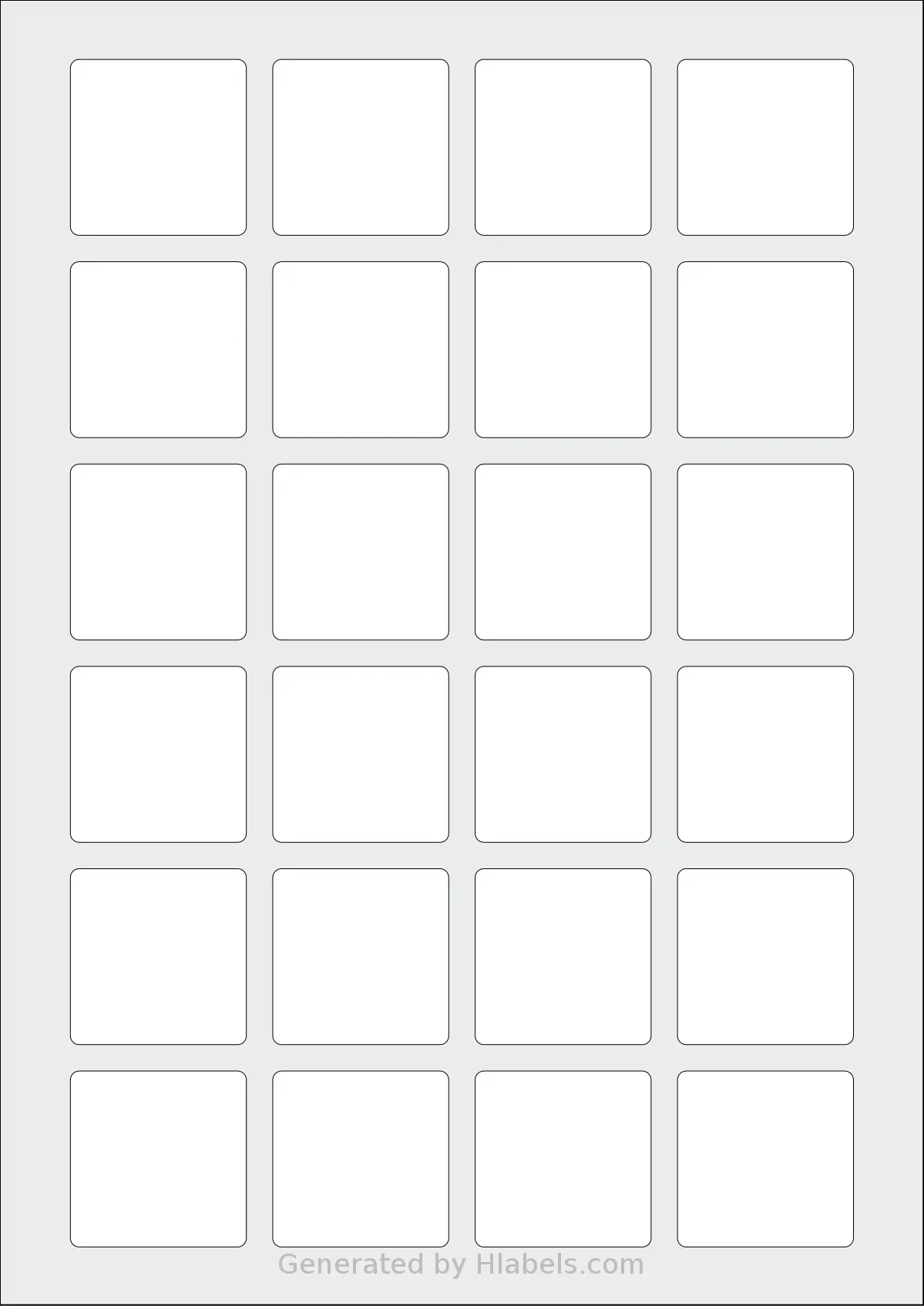 MrLabel® MR821 template with 24 square 40 x 40 millimeter labels per sheet, on A4-size adhesive blank label sheets.