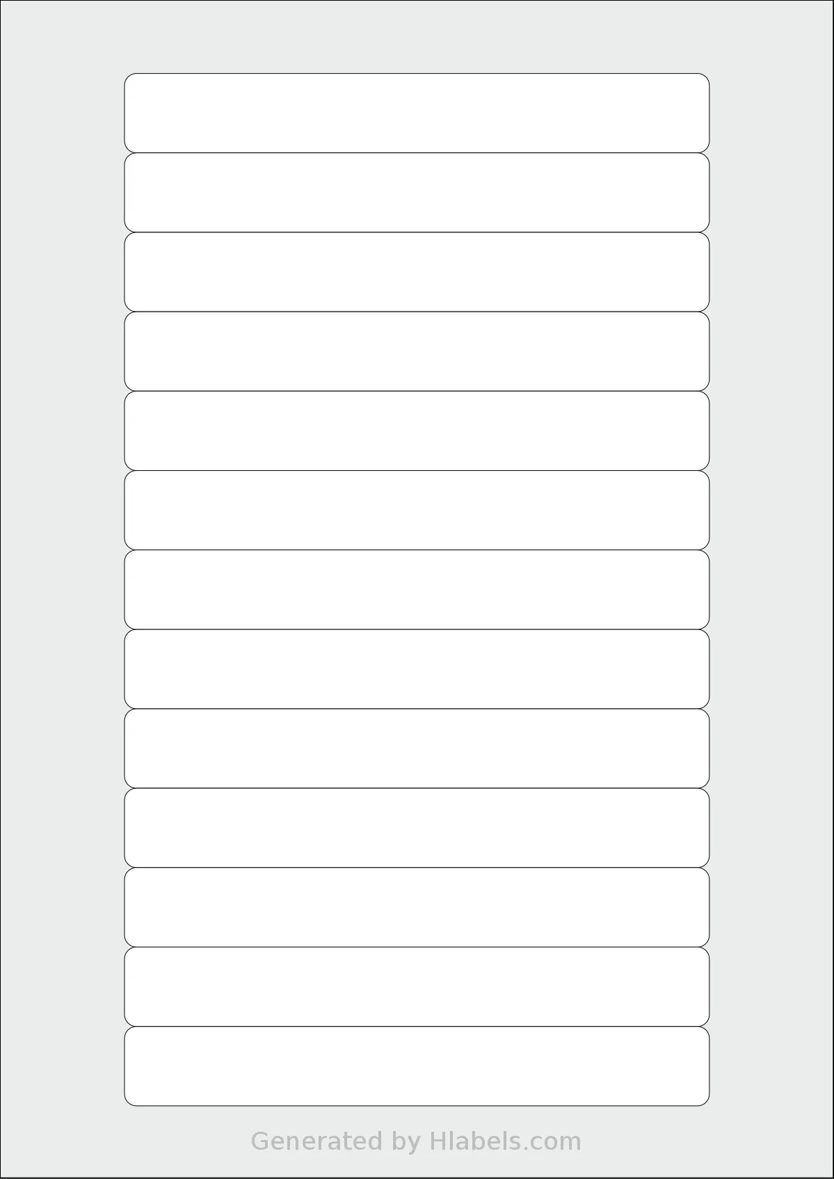 MrLabel® MR890 template with 13 rectangular 147.3 x 20 millimeter labels per sheet, on A4-size adhesive blank label sheets.